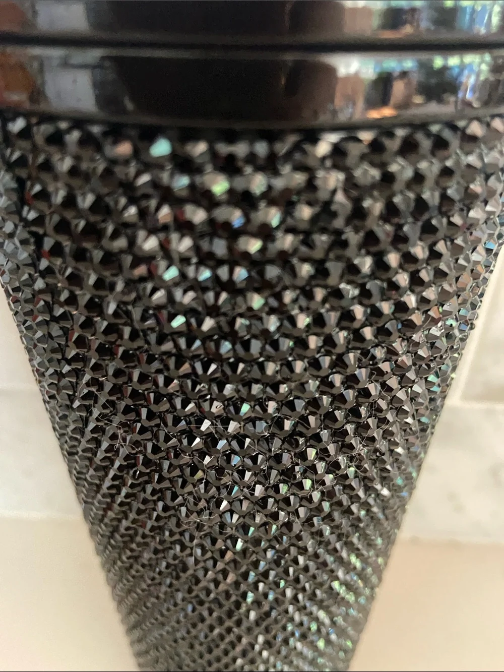 Black Crystal-Embellished Toilet Brush with Gloss Handle
